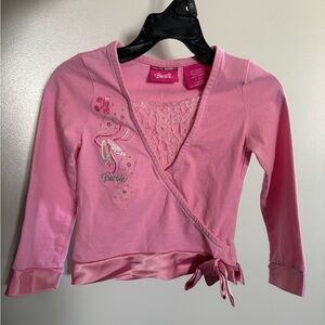 Vintage Y2K 2005 With Love, Barbie Girls Ballet Wrap Top Pink Lace Rhinestone 4T